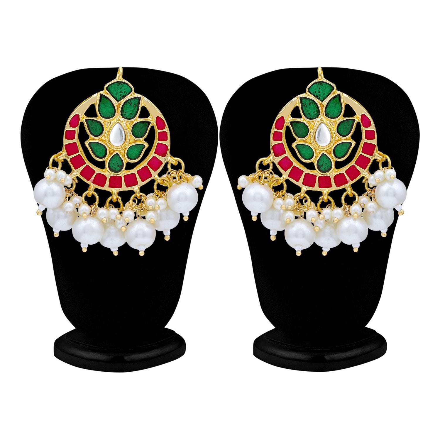 Sukkhi Glossy Kundan Gold Plated Pearl Meenakari Chandbali Earring For Women