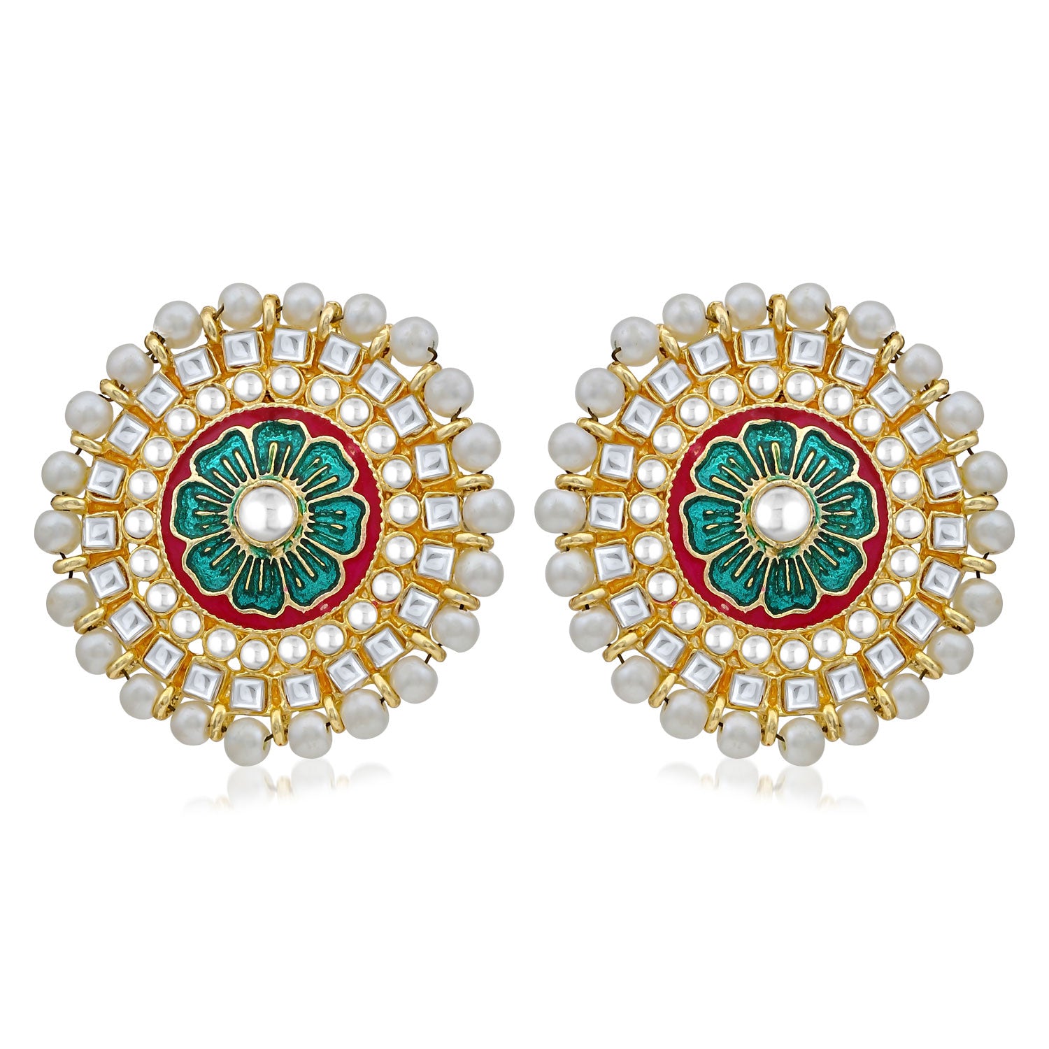 Sukkhi Traditional Pearl Gold Plated Kundan Meenakari Stud Earring For Women