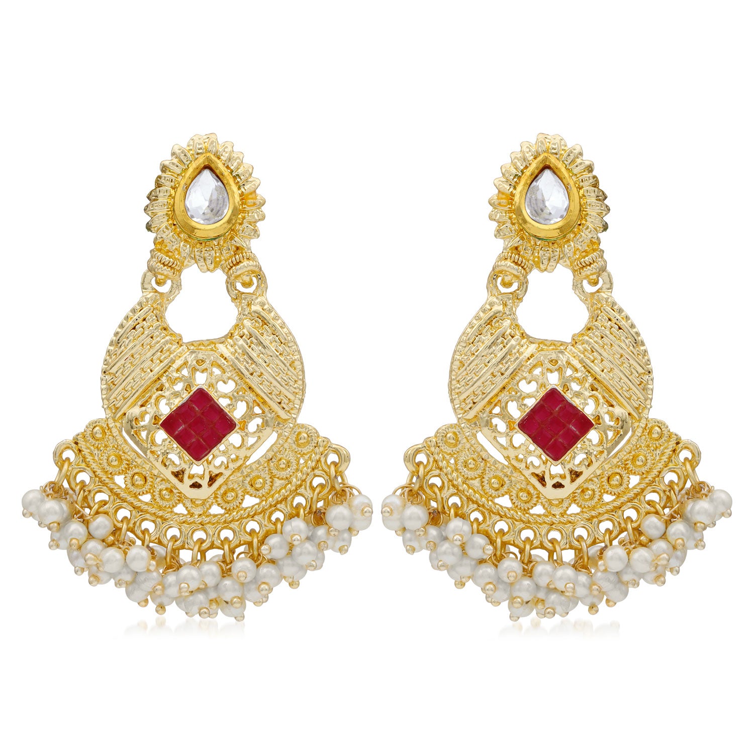 Sukkhi Classy Kundan Gold Plated Pearl Chandbali Earring For Women