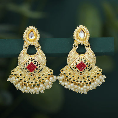 Sukkhi Classy Kundan Gold Plated Pearl Chandbali Earring For Women