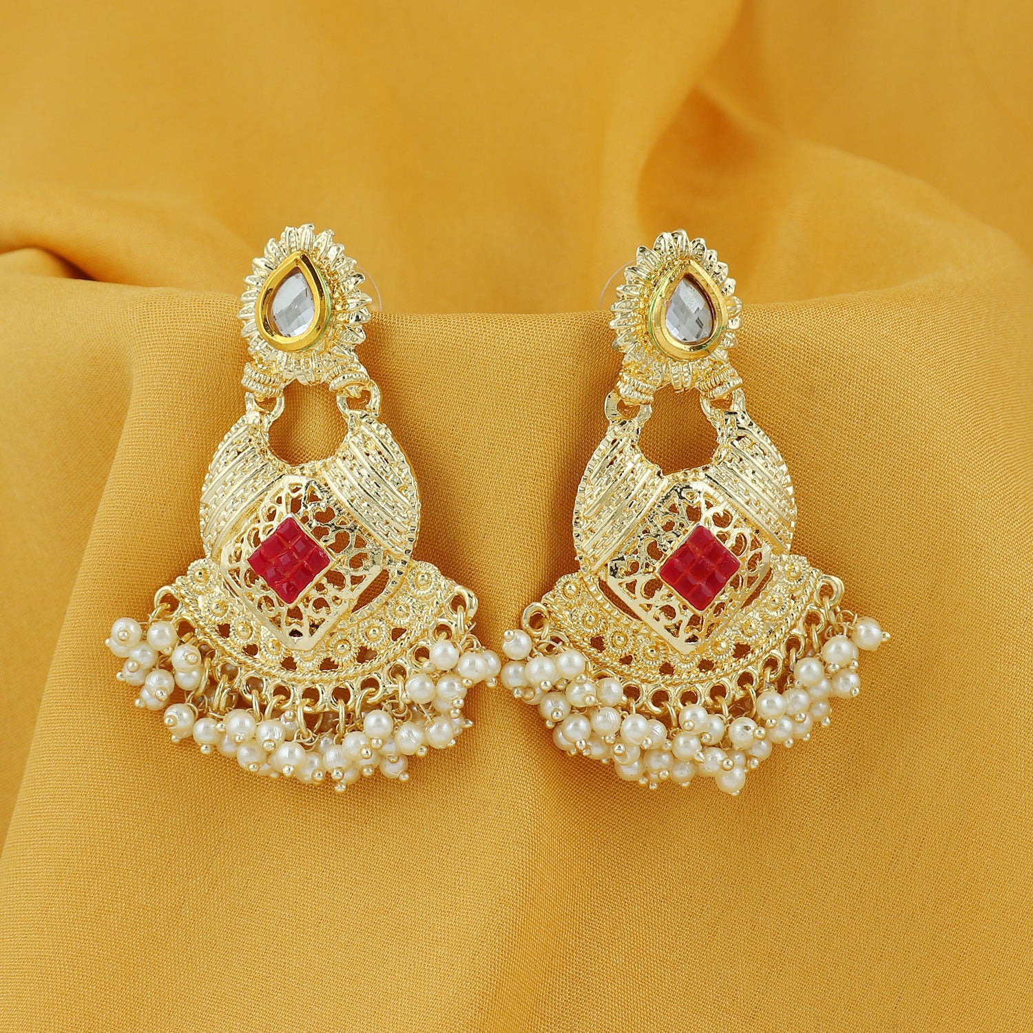 Sukkhi Classy Kundan Gold Plated Pearl Chandbali Earring For Women