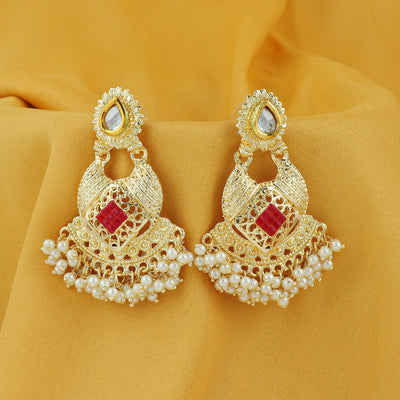 Sukkhi Classy Kundan Gold Plated Pearl Chandbali Earring For Women