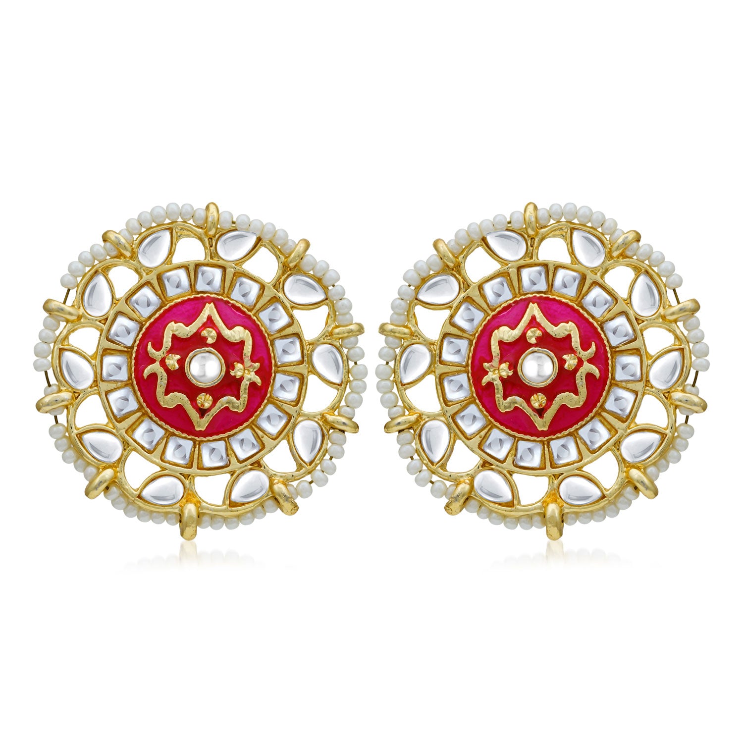 Sukkhi Fabulous Pearl Gold Plated Kundan Meenakari Stud Earring For Women