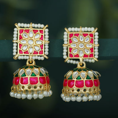 Sukkhi Ethnic Pearl Gold Plated Kundan Meenakari Jhumki Earring For Women
