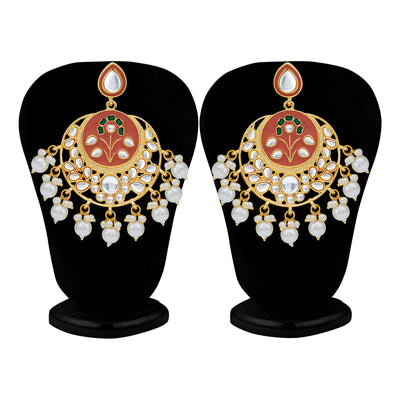 Sukkhi Attractive Pearl Gold Plated Kundan Meenakari Chandbali Earring For Women