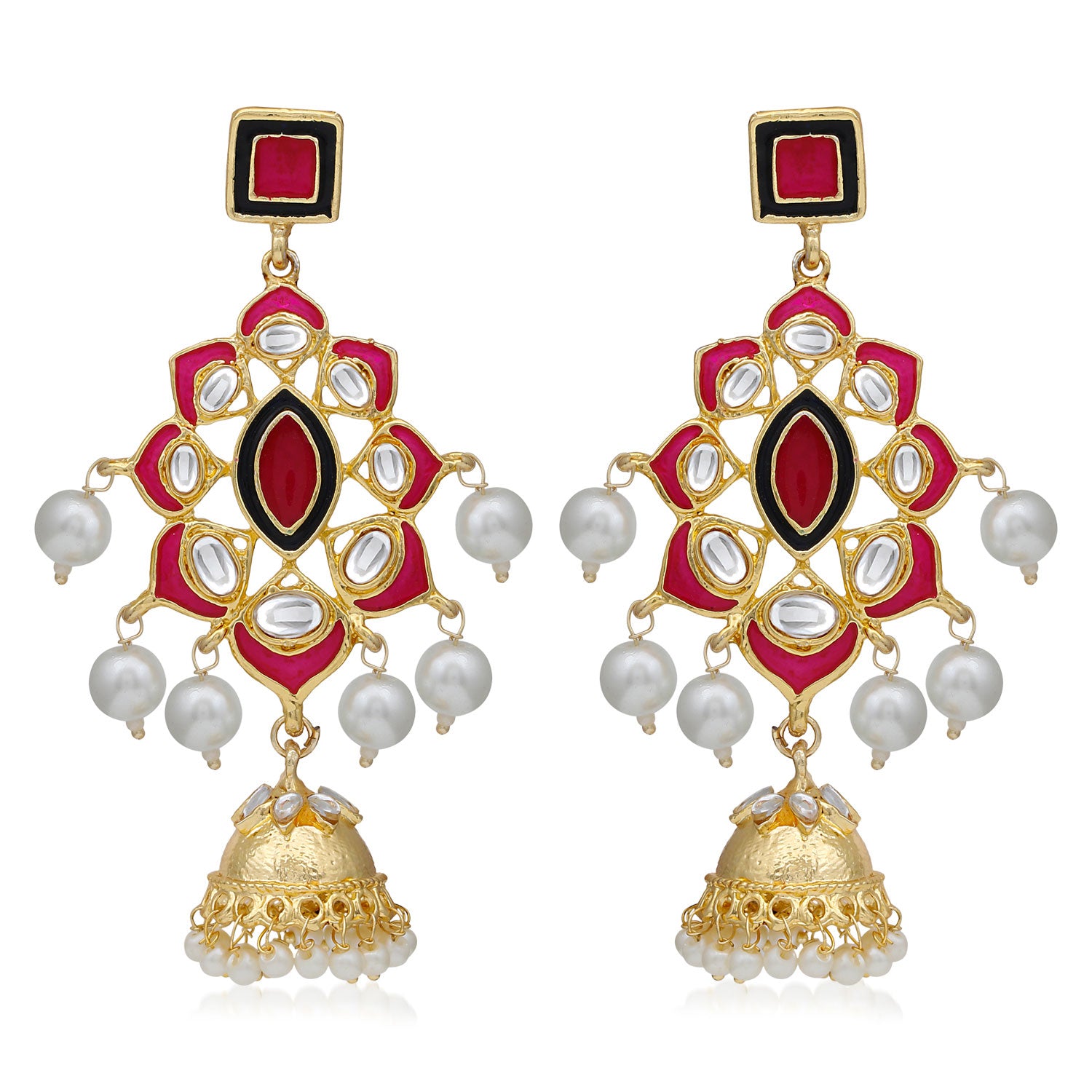 Sukkhi Gleaming Pearl Gold Plated Kundan Meenakari Jhumki Earring For Women