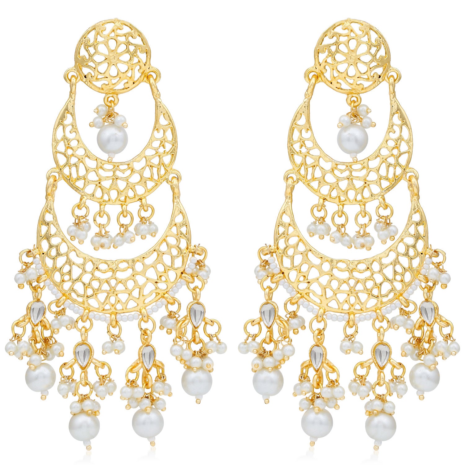 Sukkhi Astonish Gold Plated Pearl Chandelier Earring For Women