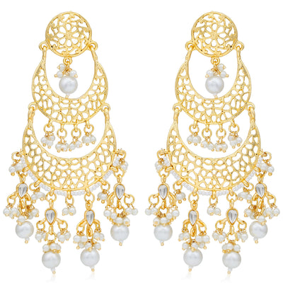 Sukkhi Astonish Gold Plated Pearl Chandelier Earring For Women