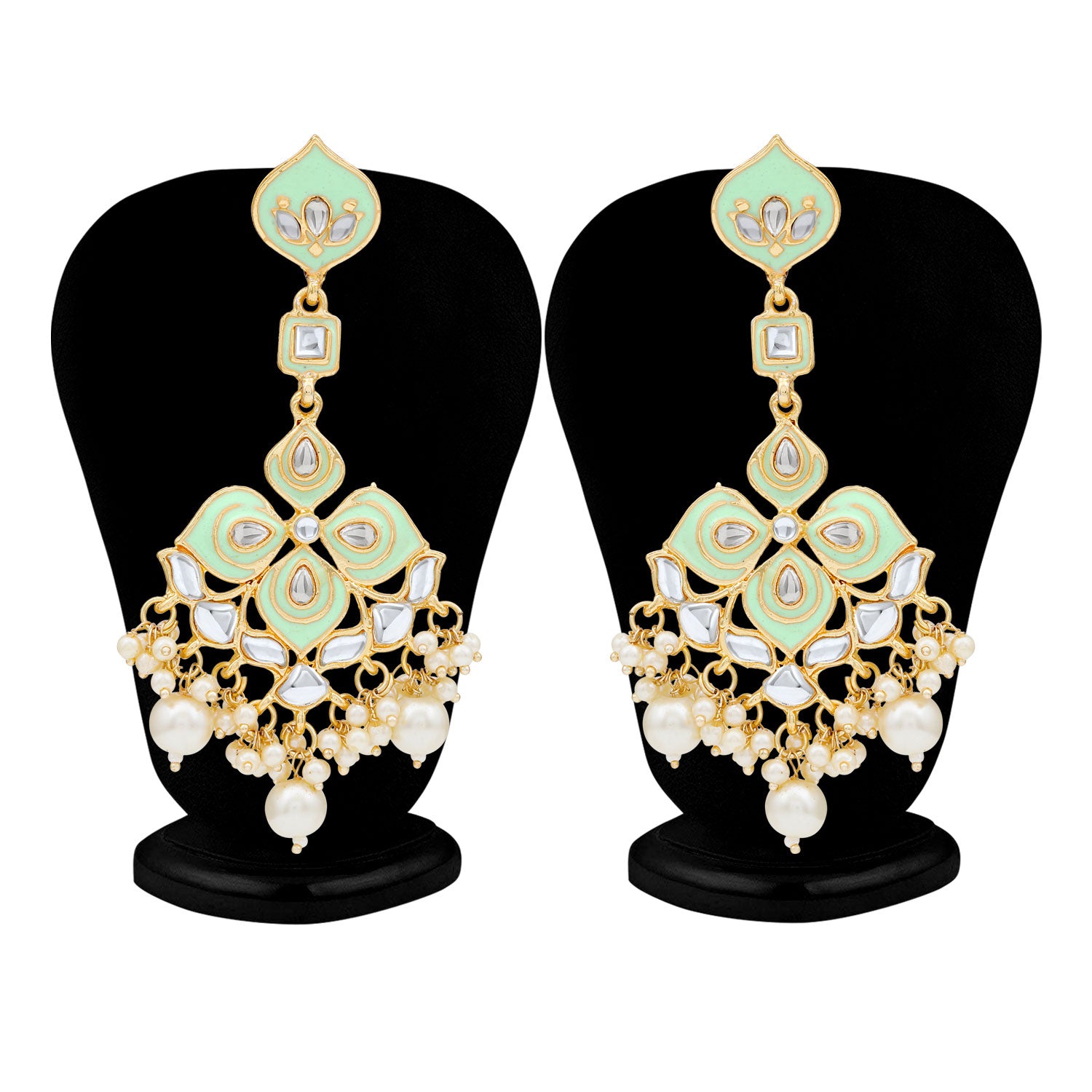 Sukkhi Pretty Kundan Gold Plated Pearl Meenakari Chandelier Earring for Women