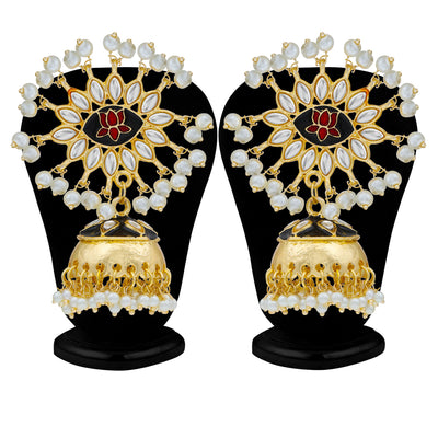 Sukkhi Designer Kundan Gold Plated Pearl Meenakari Jhumki Earring For Women