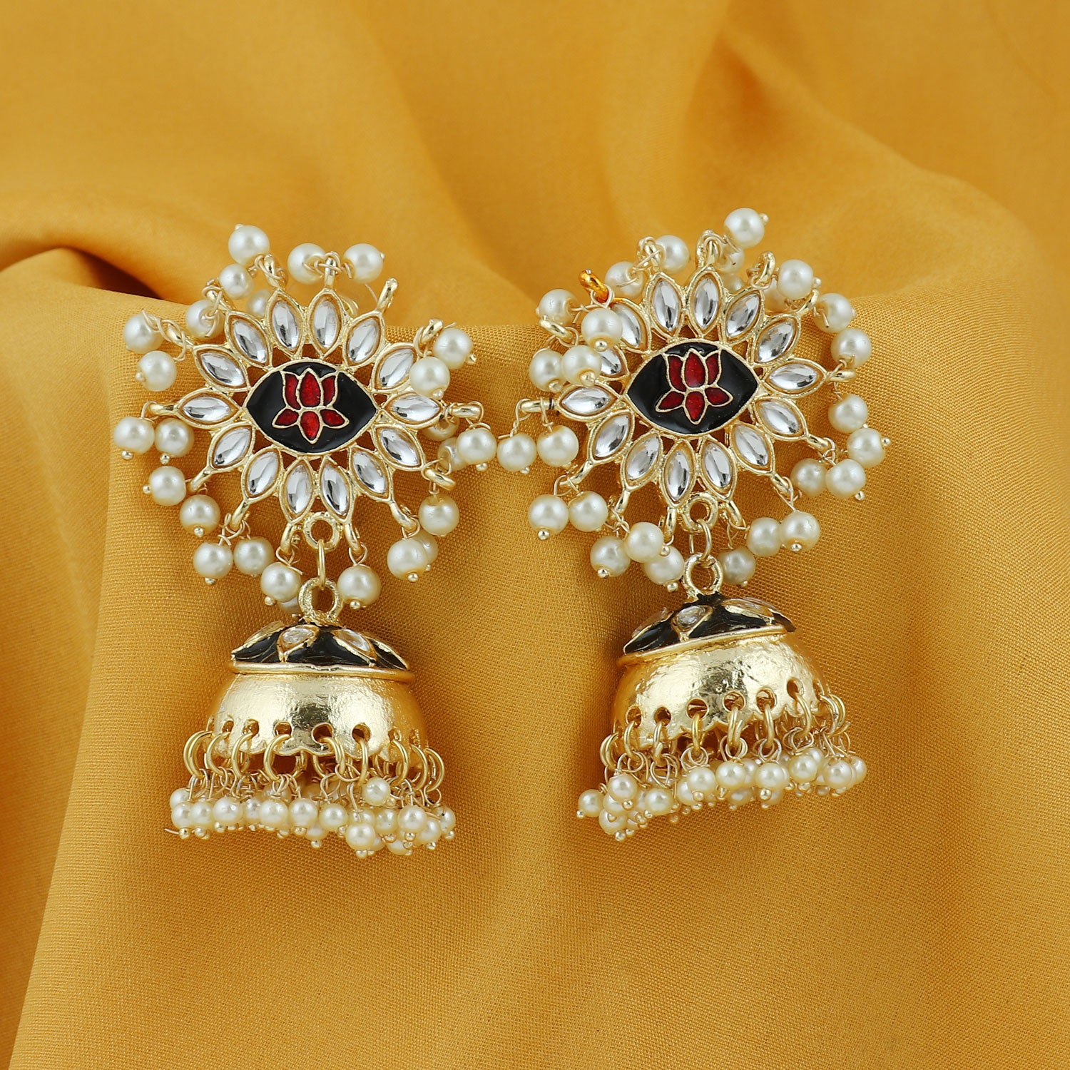 Sukkhi Designer Kundan Gold Plated Pearl Meenakari Jhumki Earring For Women