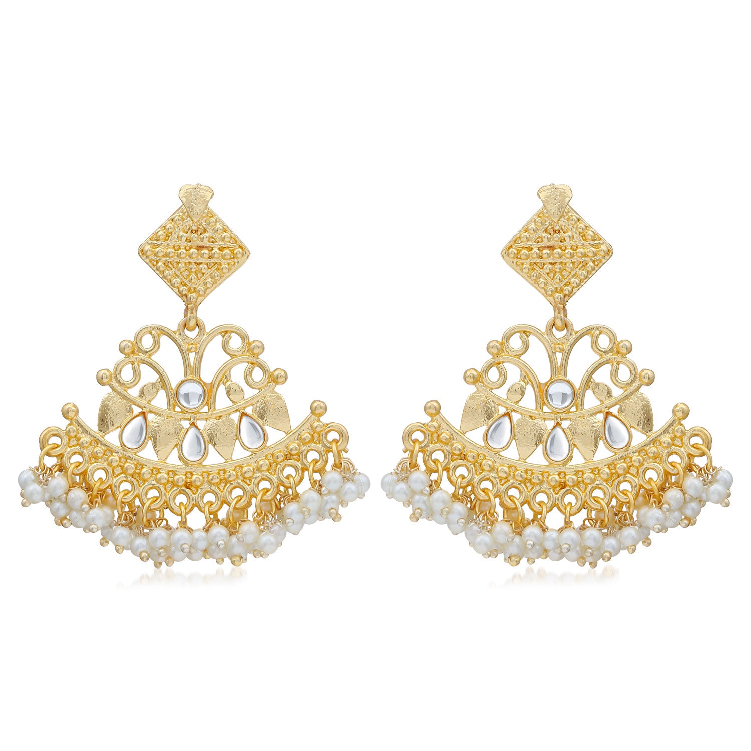 Sukkhi Lavish Kundan Gold Plated Pearl Chandelier Earring for Women