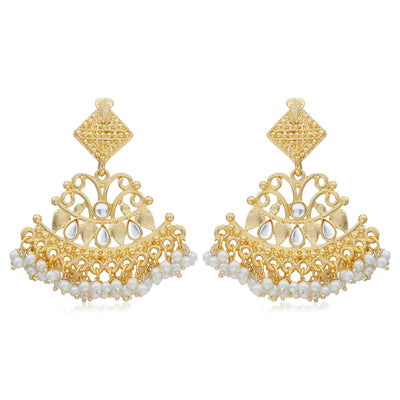 Sukkhi Lavish Kundan Gold Plated Pearl Chandelier Earring for Women