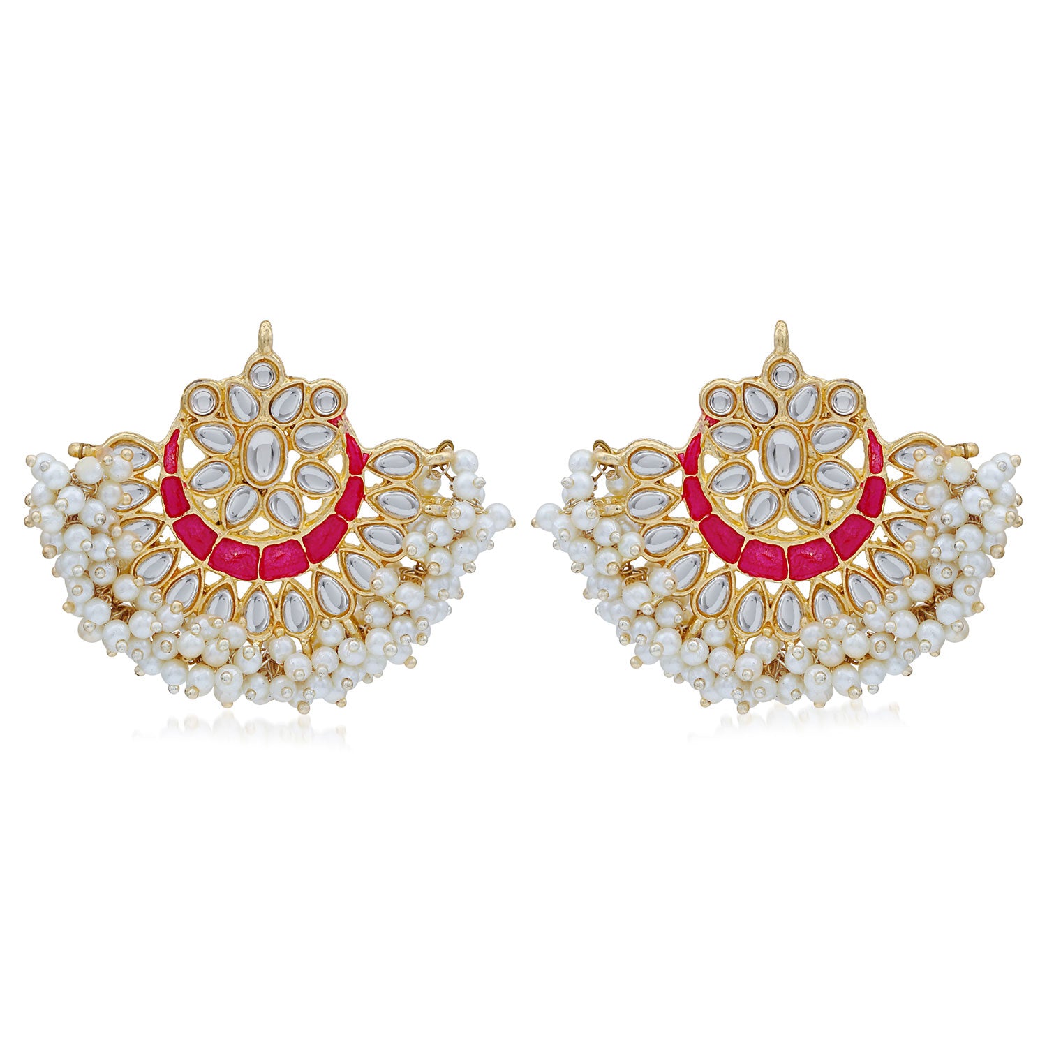 Sukkhi Splendid Pearl Gold Plated Kundan Meenakari Chandbali Earring for Women