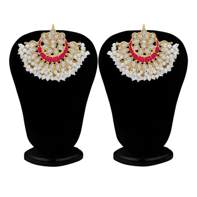 Sukkhi Splendid Pearl Gold Plated Kundan Meenakari Chandbali Earring for Women