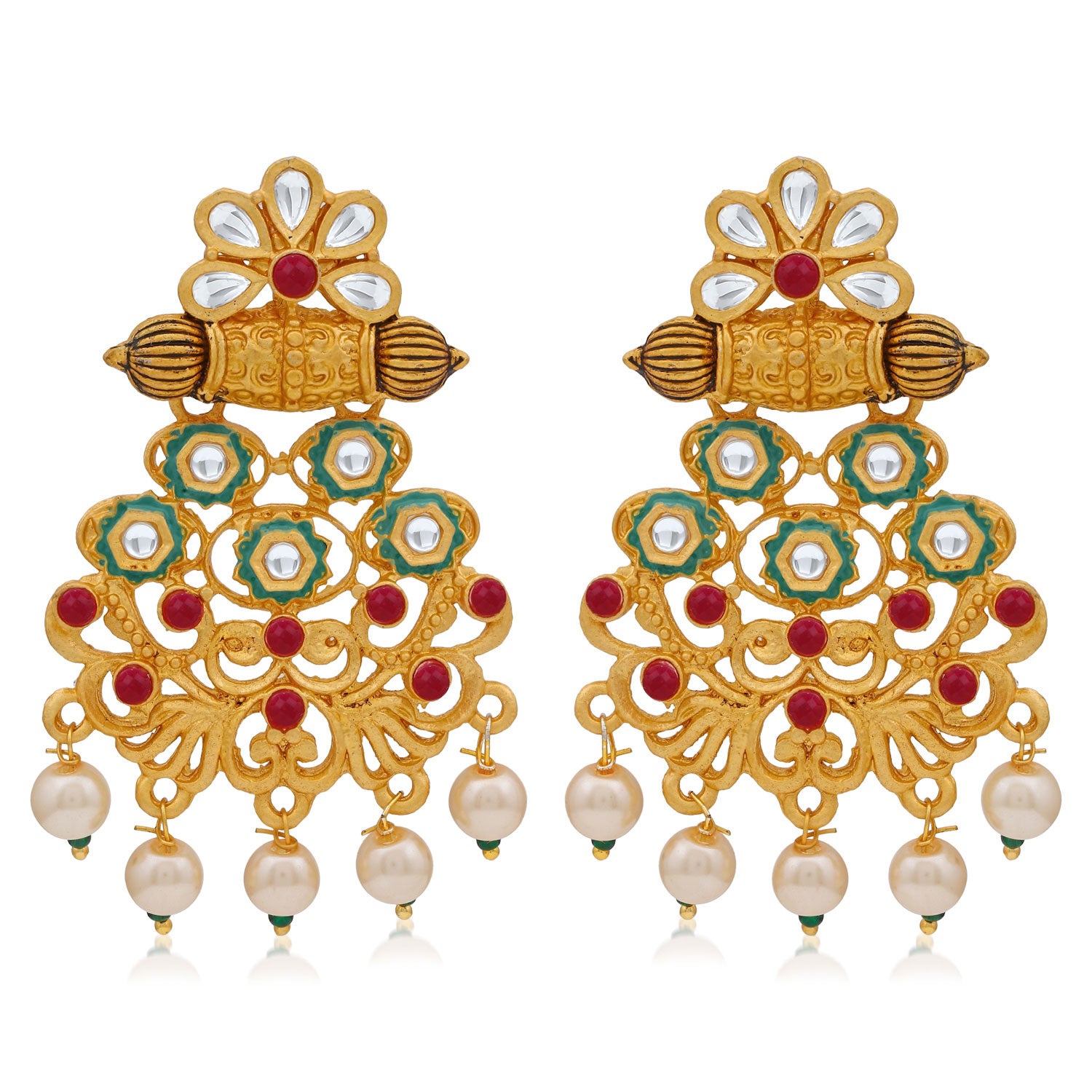 Sukkhi Lavish Pearl Gold Plated Kundan Mint Collection Dangle Earring for Women
