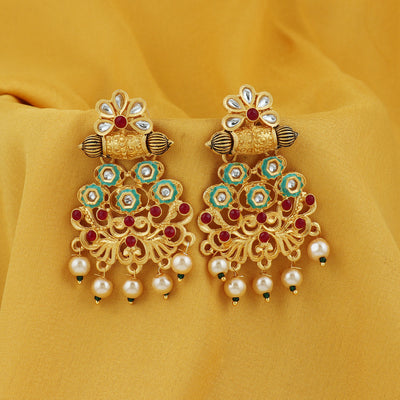Sukkhi Lavish Pearl Gold Plated Kundan Mint Collection Dangle Earring for Women