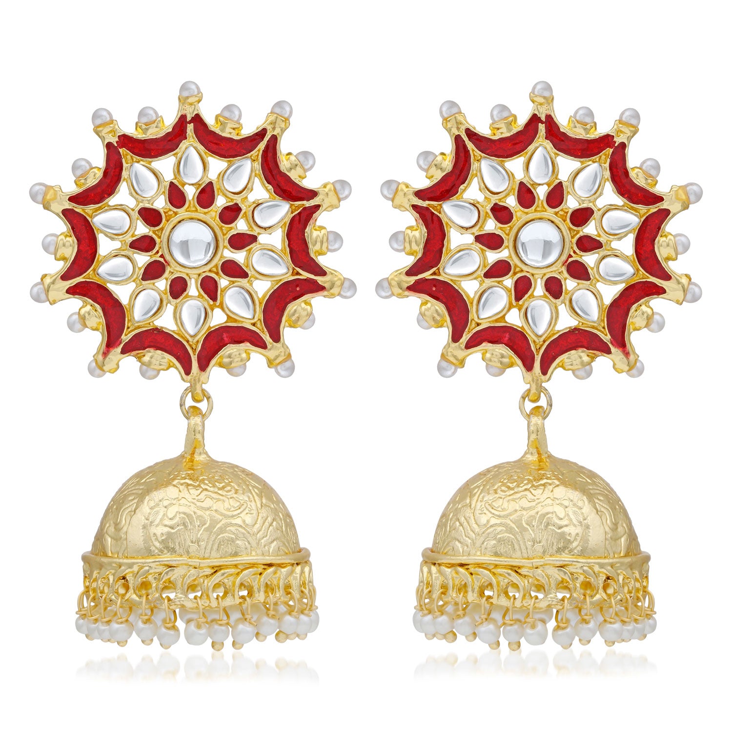 Sukkhi Graceful Kundan Gold Plated Pearl Meenakari Jhumki Earring for Women