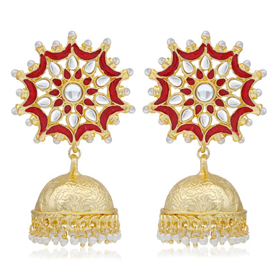 Sukkhi Graceful Kundan Gold Plated Pearl Meenakari Jhumki Earring for Women