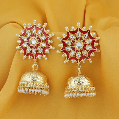 Sukkhi Graceful Kundan Gold Plated Pearl Meenakari Jhumki Earring for Women