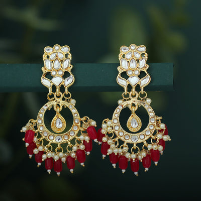 Sukkhi Designer Kundan Gold Plated Pearl Chandelier Earring for Women