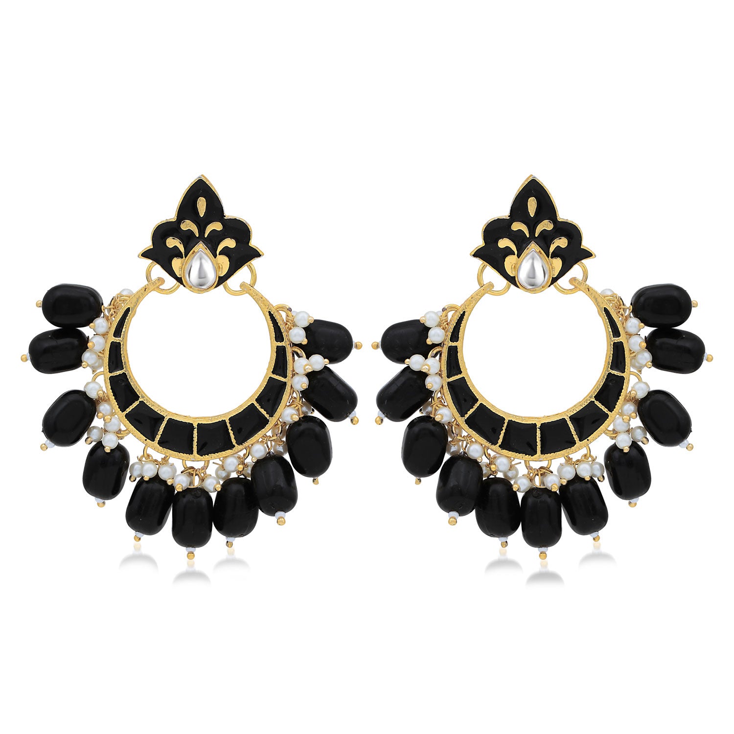 Sukkhi Astonish Pearl Gold Plated Kundan Meenakari Chandbali Earring for Women