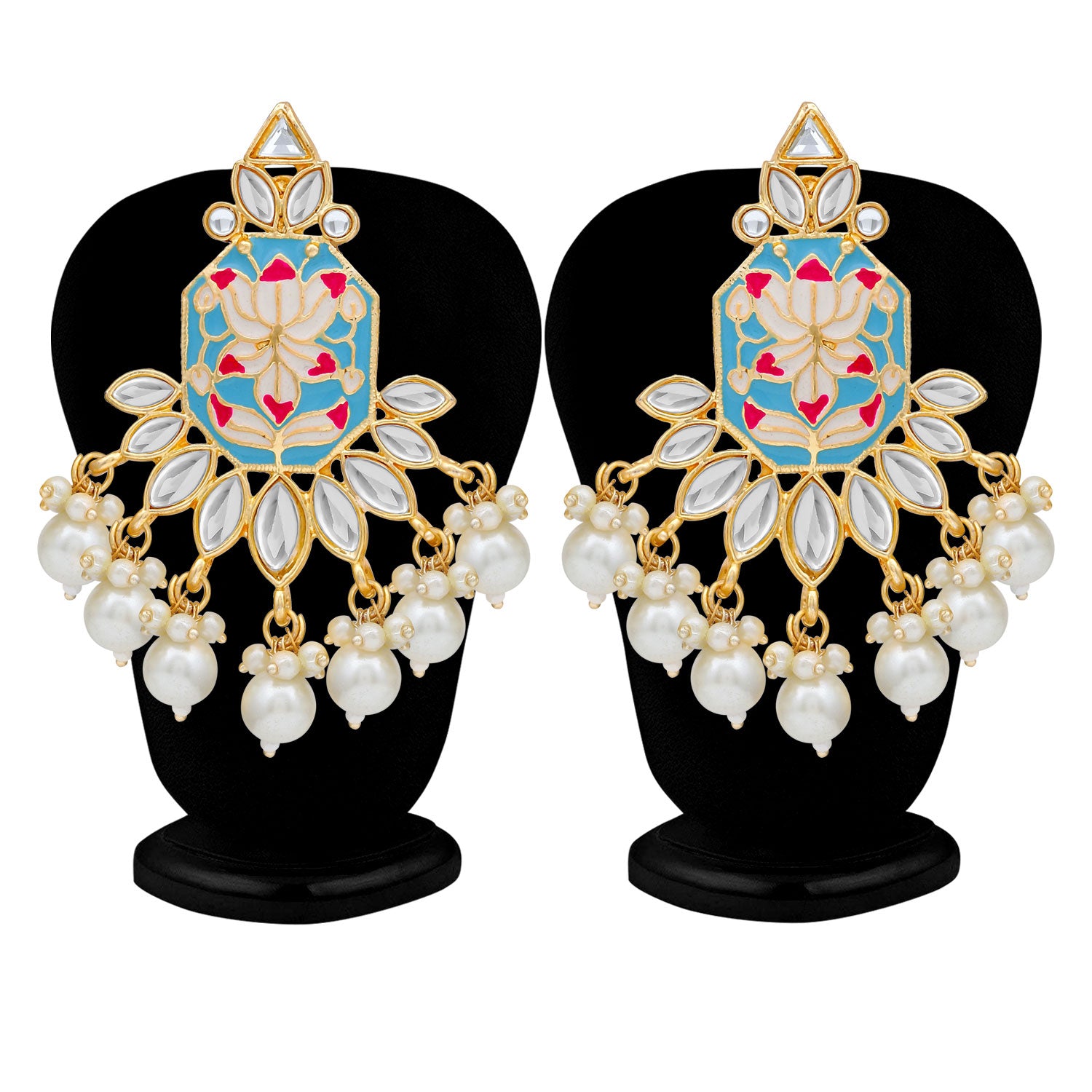 Sukkhi Glimmery Pearl Gold Plated Lotus Meenakari Dangle Earring For Women