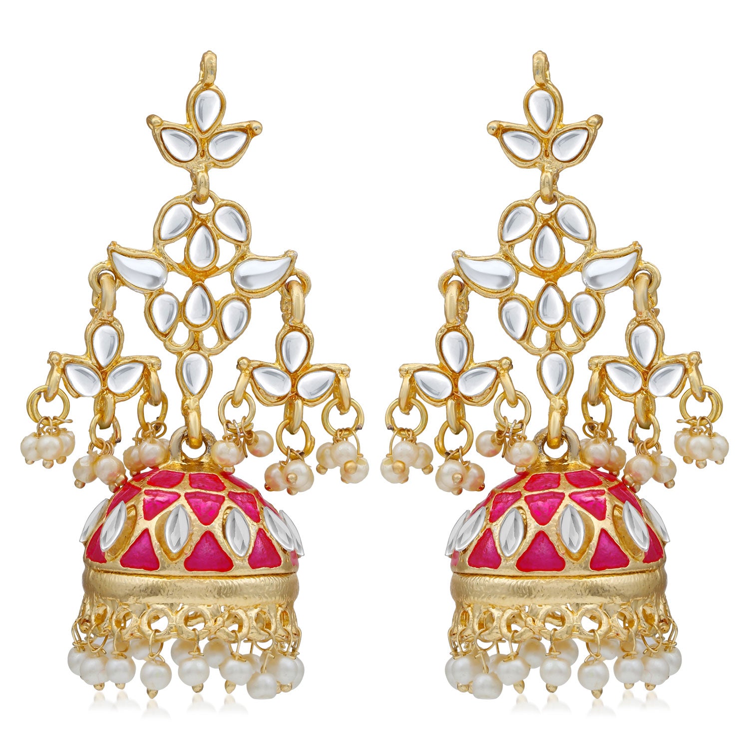 Sukkhi Trendy Pearl Gold Plated Meenakari Kundan Jhumki Earring For Women
