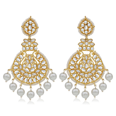 Sukkhi Gleaming Pearl Gold Plated Kundan Chandbali Earring for Women