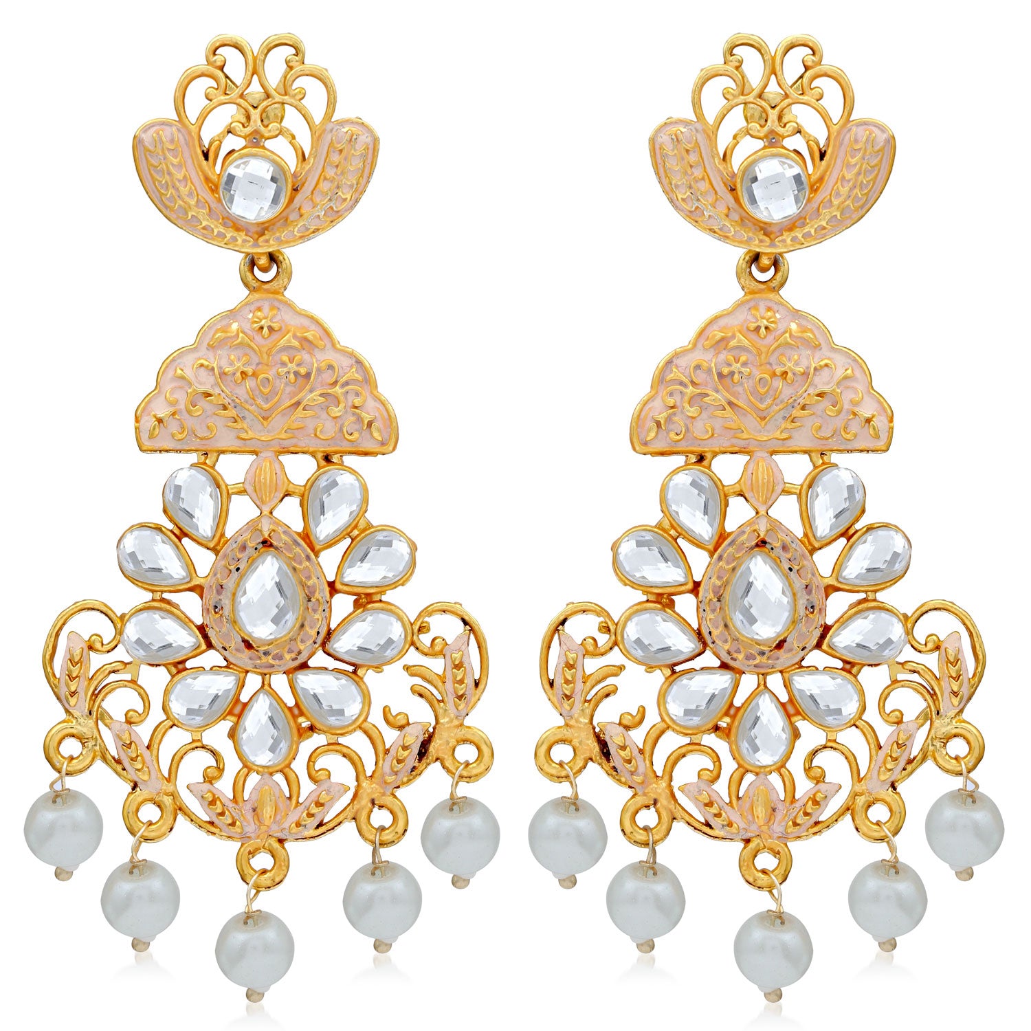 Sukkhi Glitzy Pearl Gold Plated Mint Collection Chandelier Earring For Women