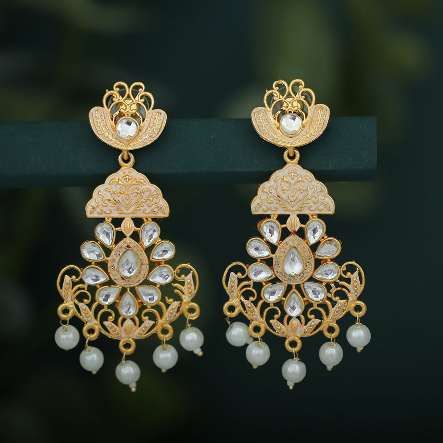Sukkhi Glitzy Pearl Gold Plated Mint Collection Chandelier Earring For Women