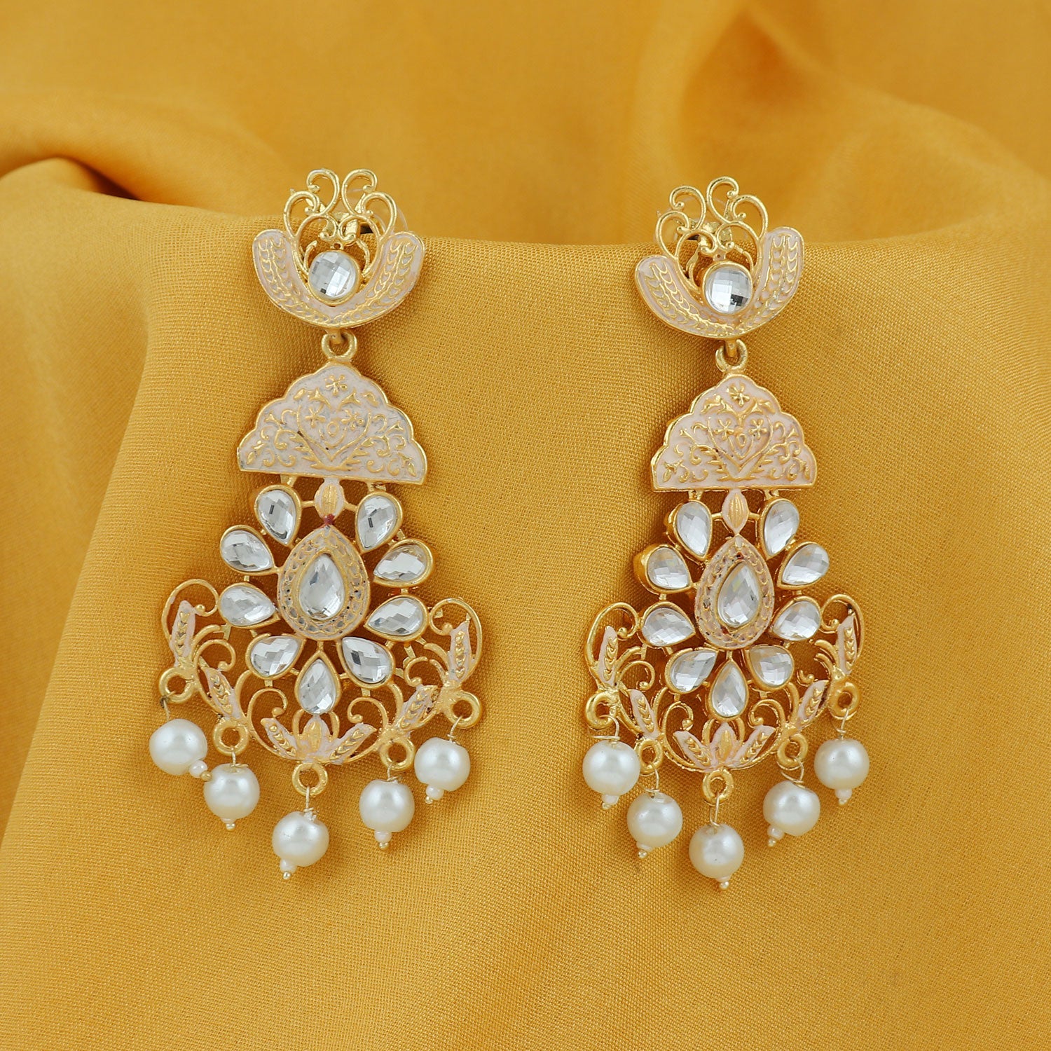 Sukkhi Glitzy Pearl Gold Plated Mint Collection Chandelier Earring For Women