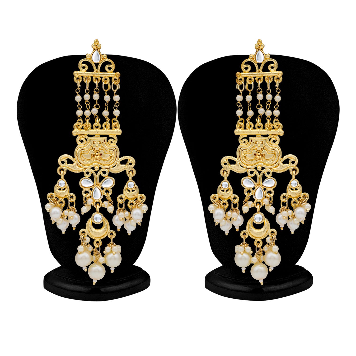 Sukkhi Glossy Pearl Gold Plated Kundan Meenakari Chandelier Earring For Women
