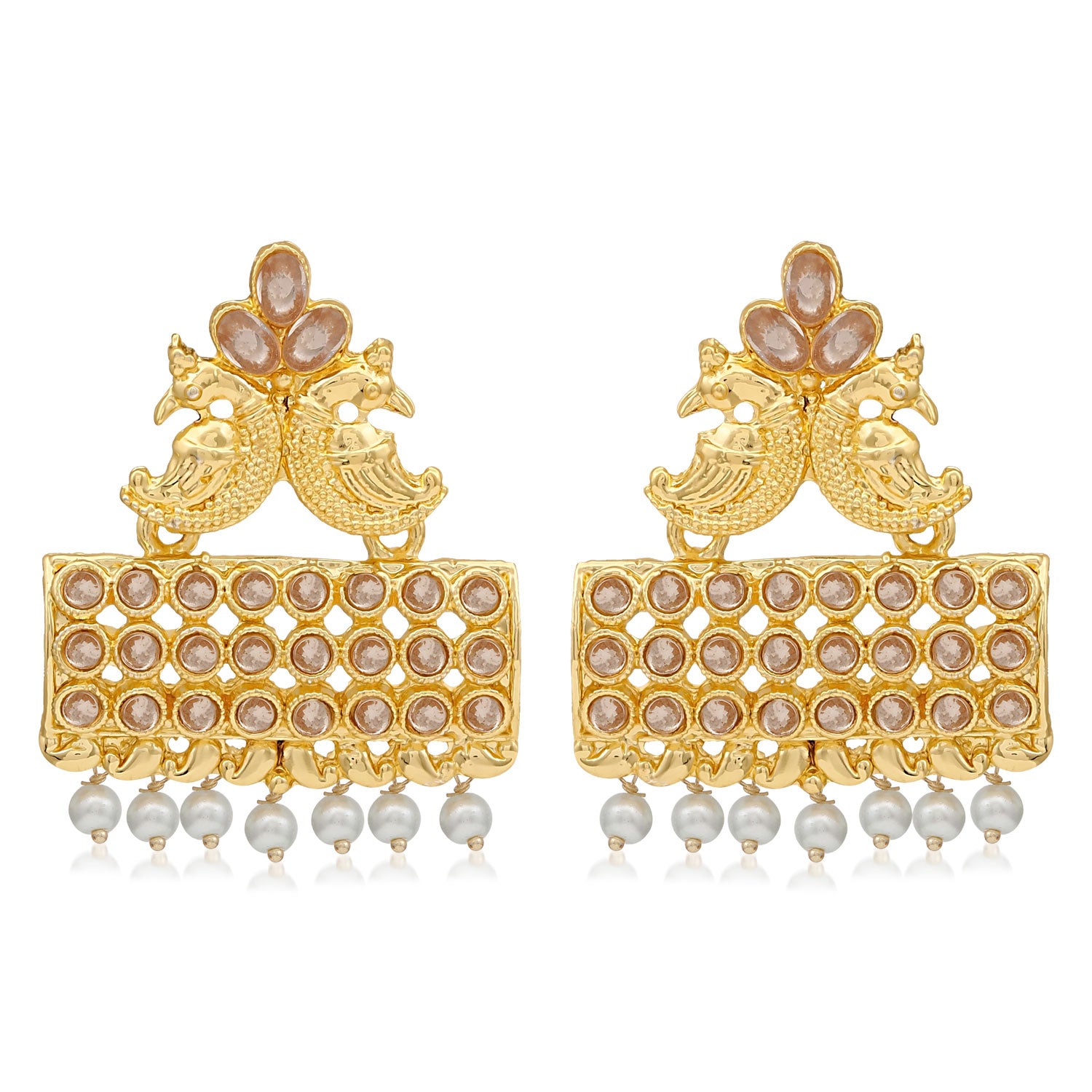 Sukkhi Glimmery Pearl Gold Plated Peacock Dangle Earring For Women