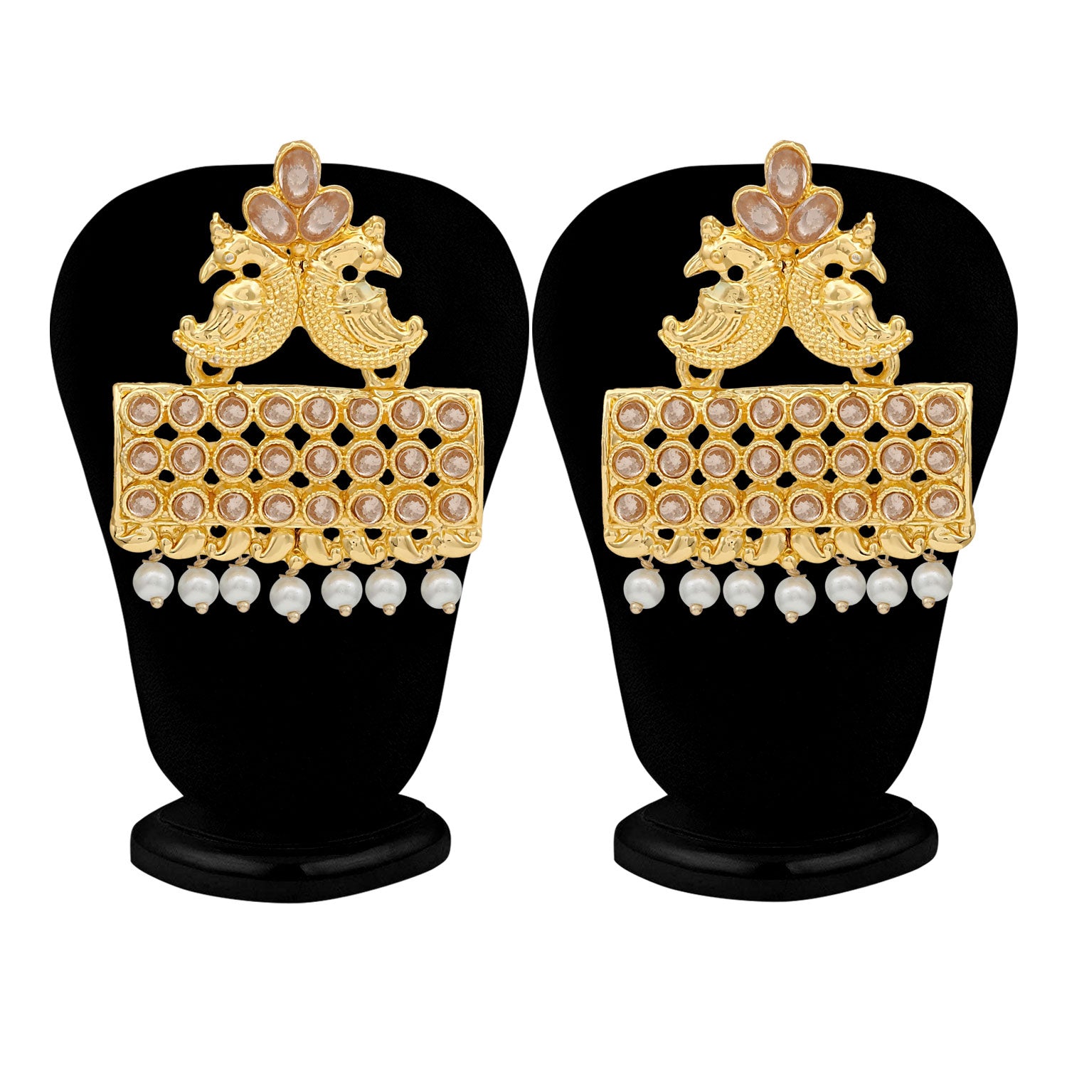 Sukkhi Glimmery Pearl Gold Plated Peacock Dangle Earring For Women