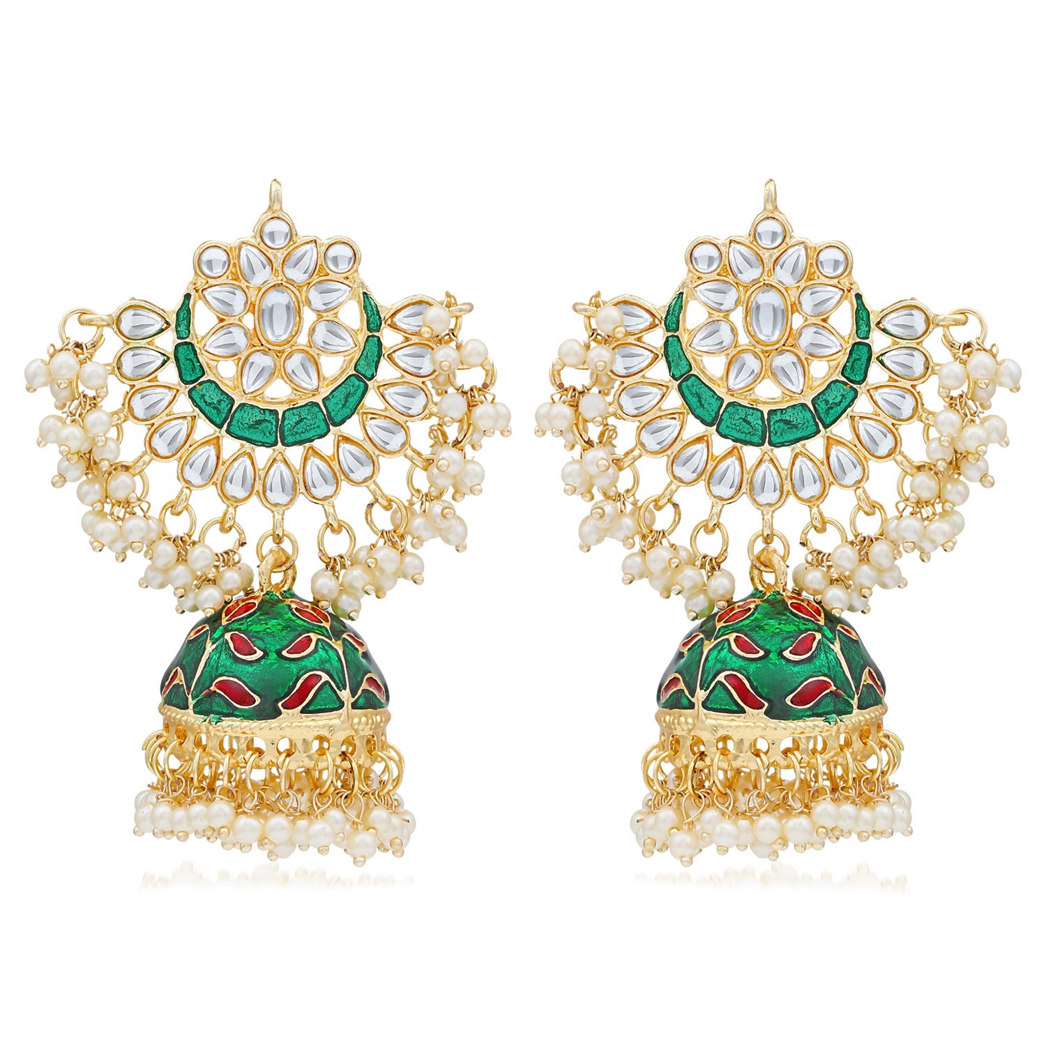 Sukkhi Exclusive Pearl Gold Plated Kundan Meenakari Jhumki Earring Form Women