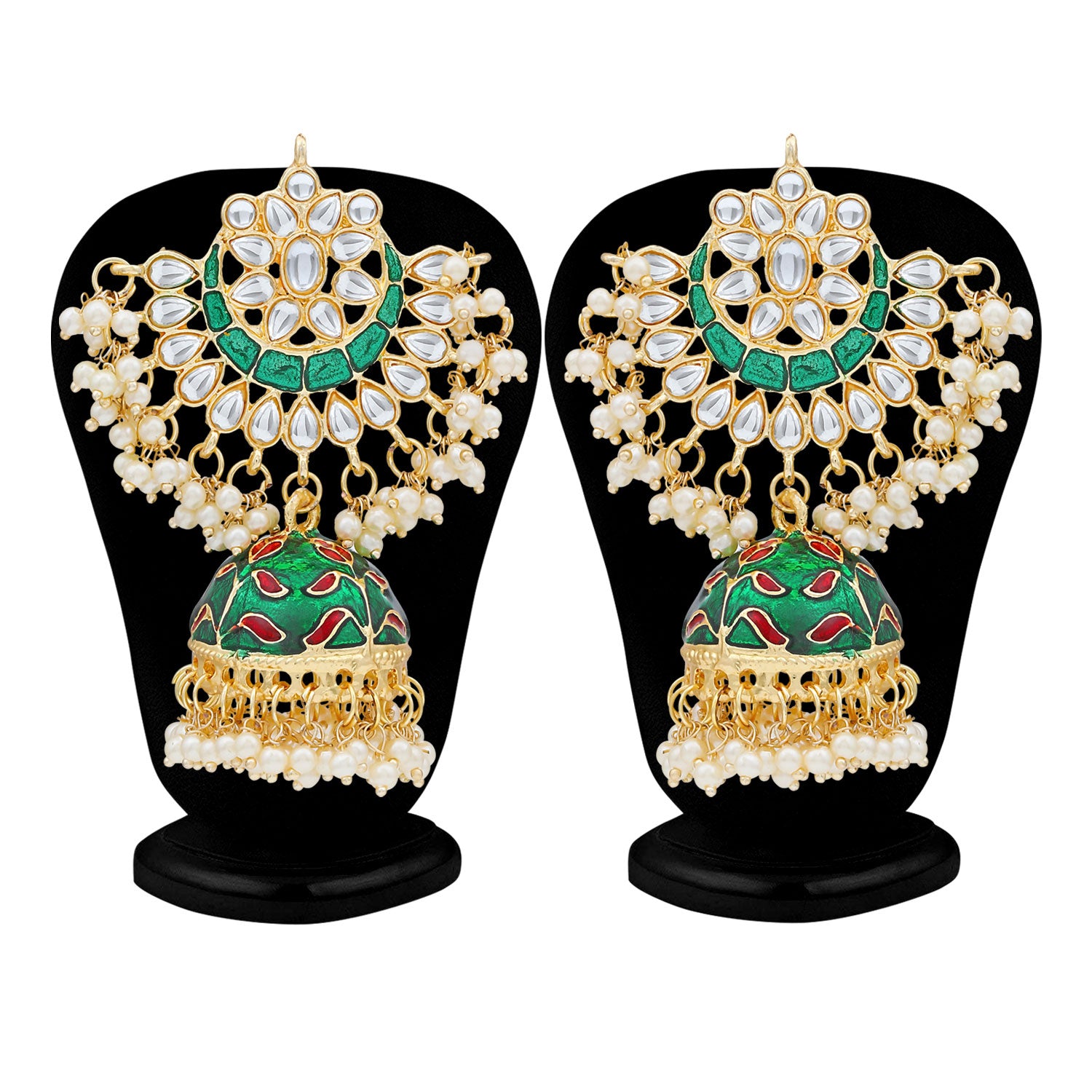Sukkhi Exclusive Pearl Gold Plated Kundan Meenakari Jhumki Earring Form Women