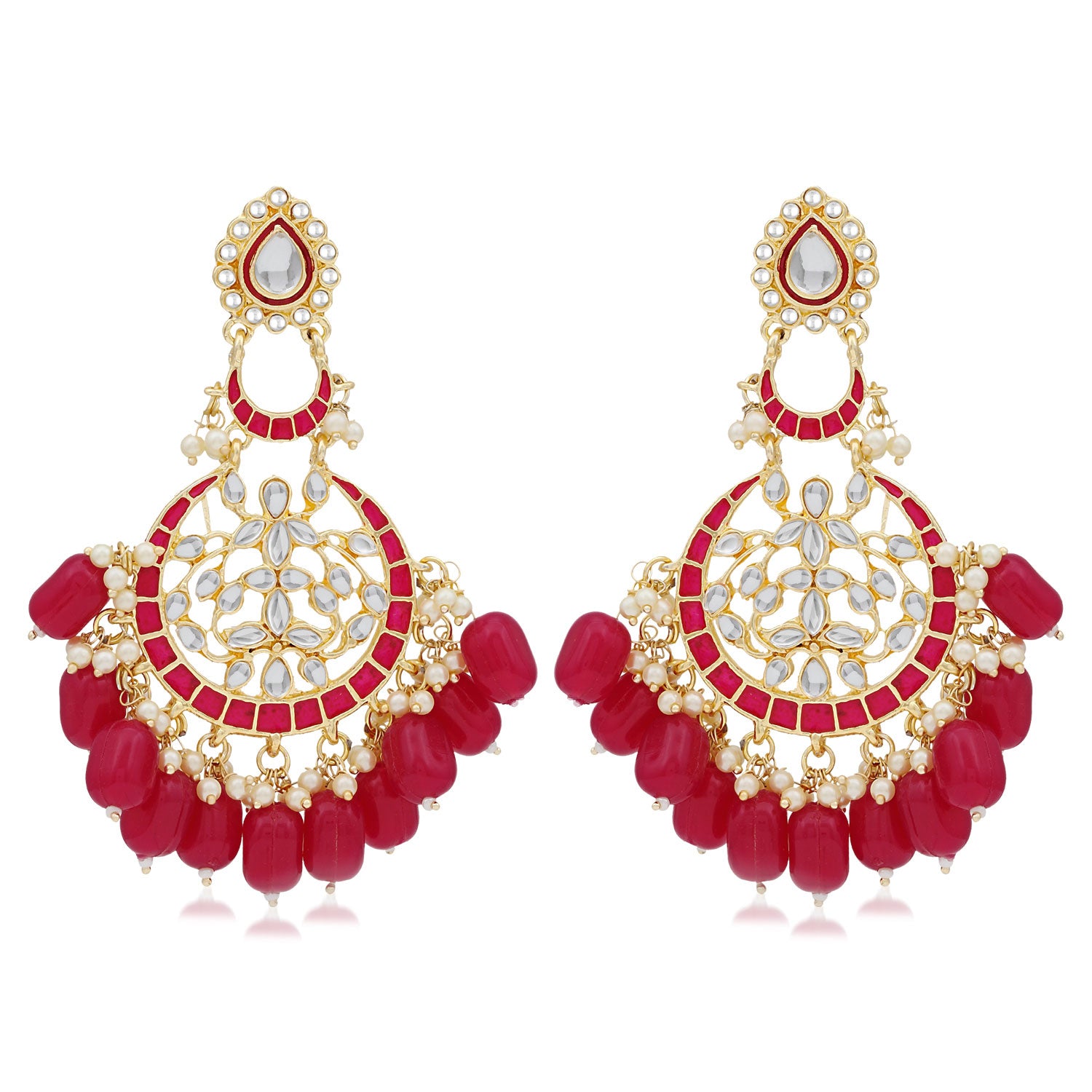 Sukkhi Amazing Pearl Gold Plated Kundan Meenakari Chandbali Earring For Women