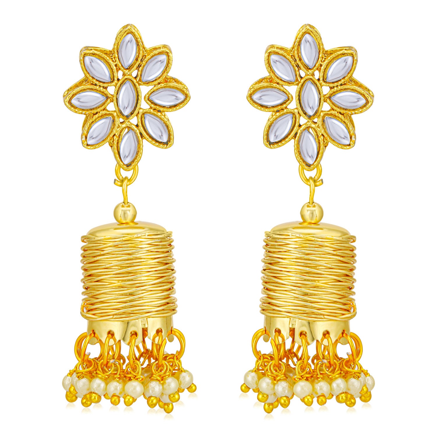 Sukkhi Stylish Kundan Gold Plated Pearl Dangle Earring for Women