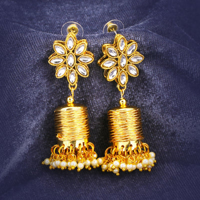Sukkhi Stylish Kundan Gold Plated Pearl Dangle Earring for Women