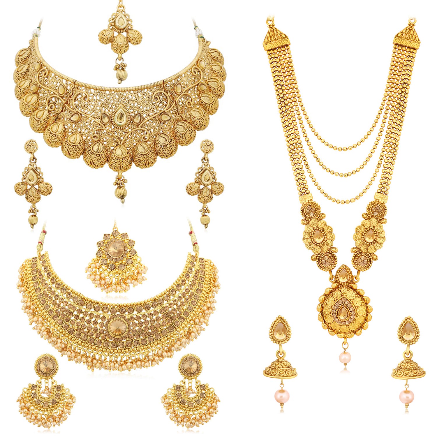 Sukkhi Spectacular Gold Plated Pearl Necklace Set Combo for Women