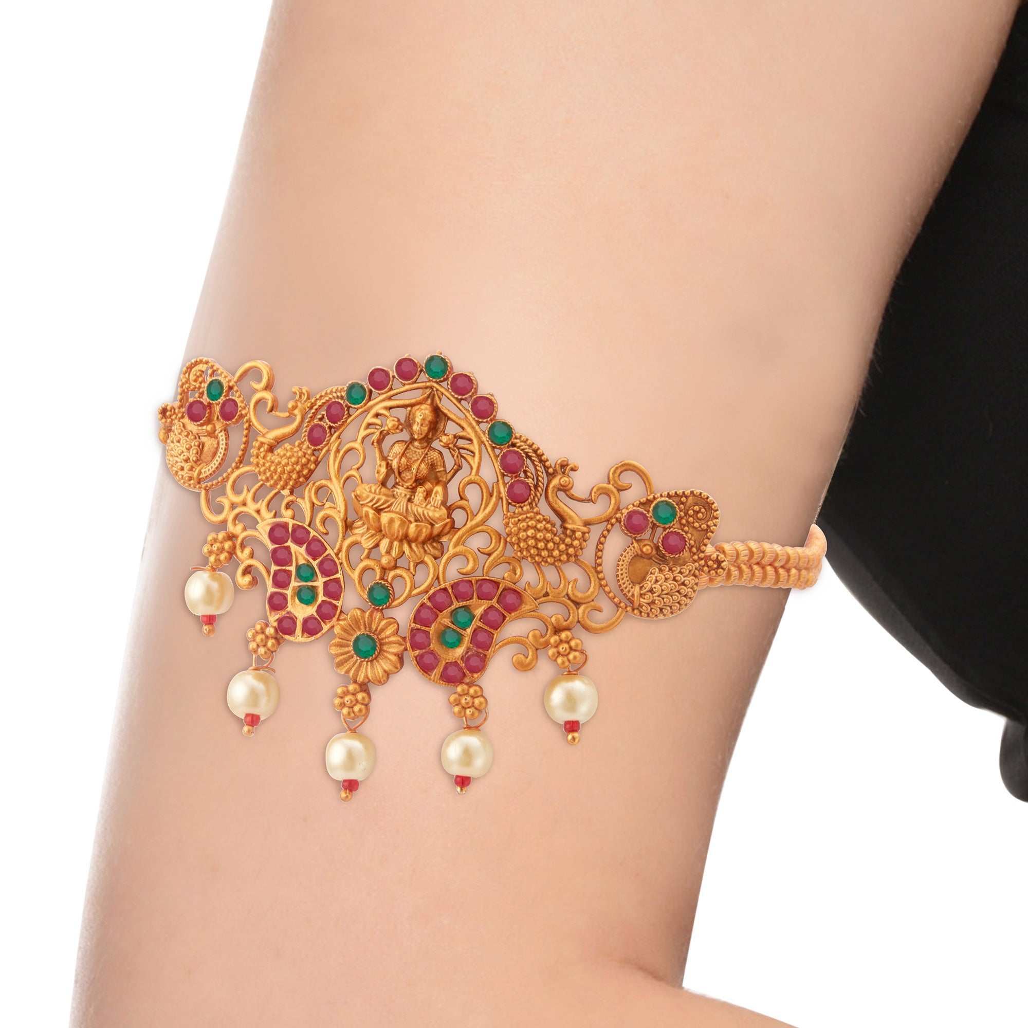 Sukkhi Ravishing Pearl Gold Plated Goddess Laxmi Bajuband for Women