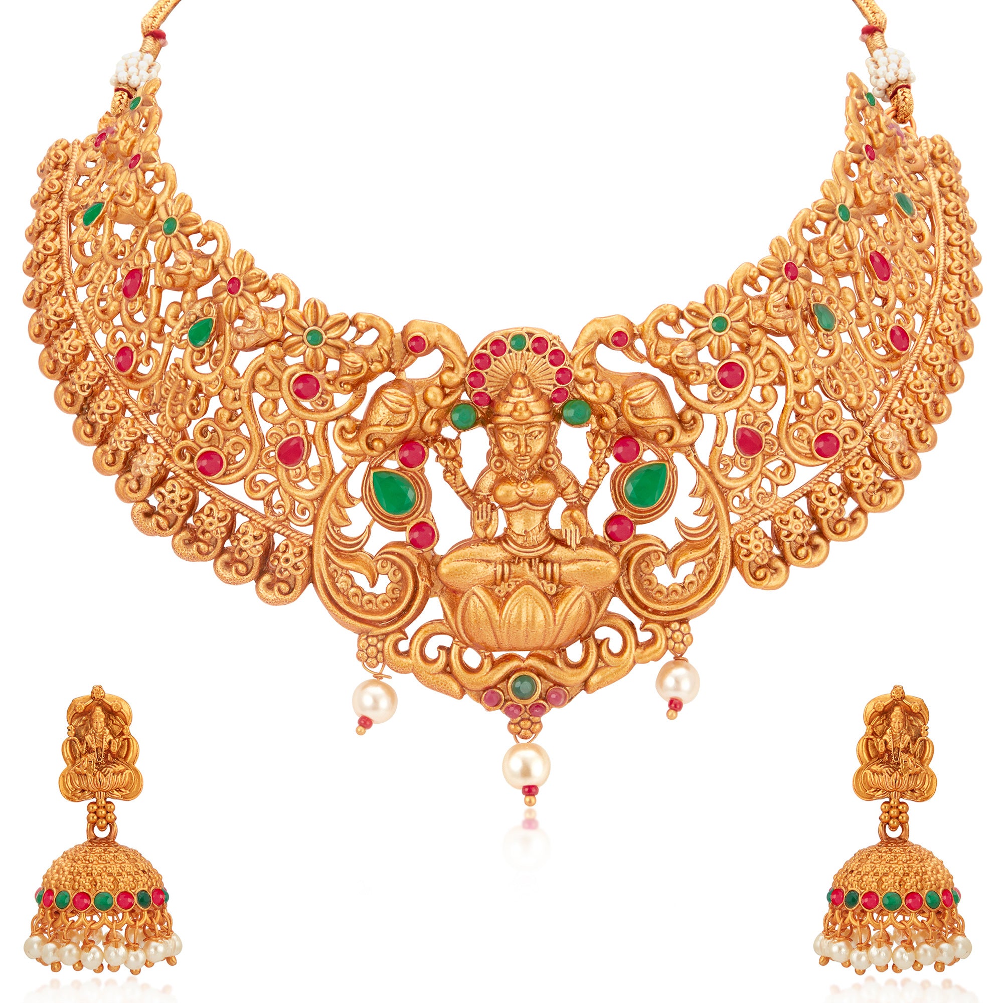 Sukkhi Stunning Gold Plated Temple Choker Necklace Set for Women