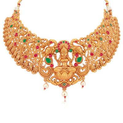Sukkhi Stunning Gold Plated Temple Choker Necklace Set for Women