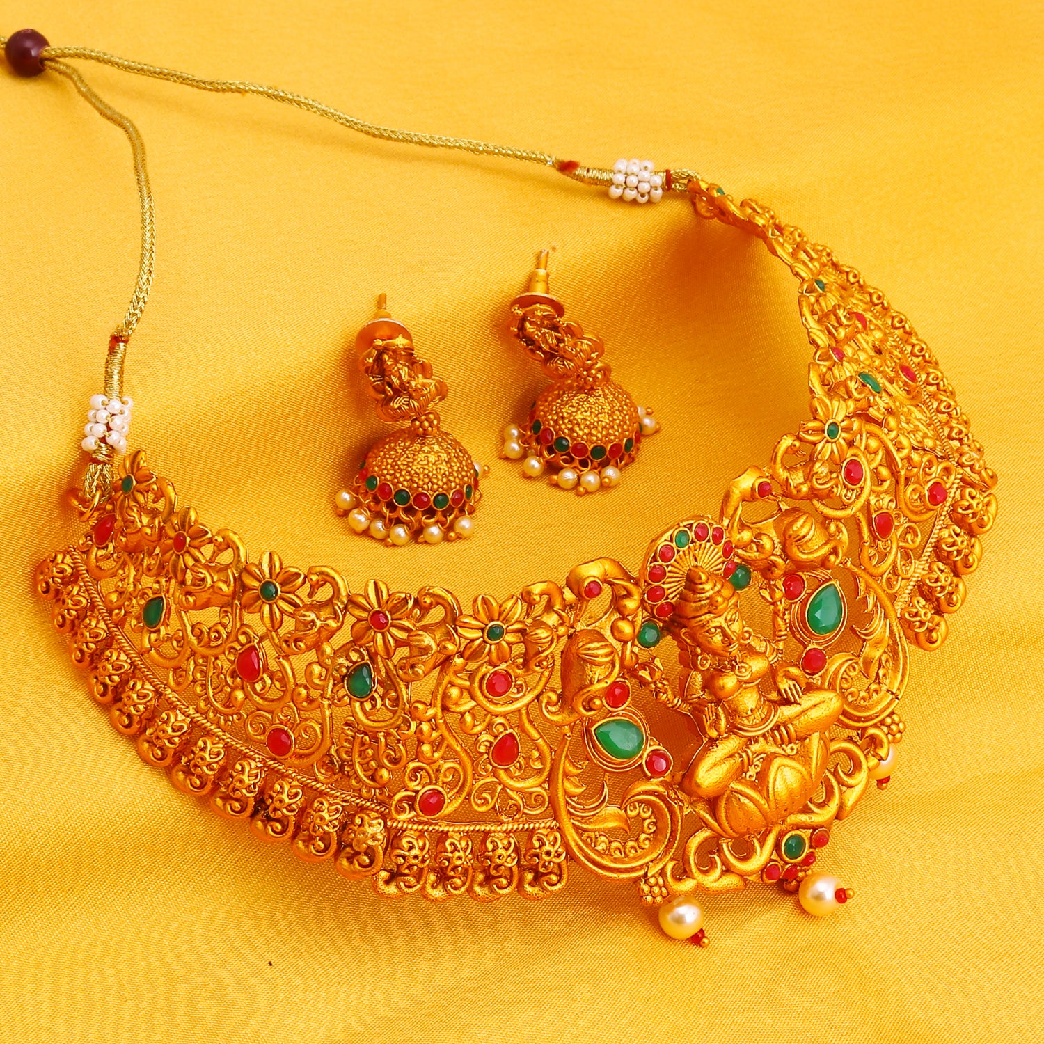 Sukkhi Stunning Gold Plated Temple Choker Necklace Set for Women