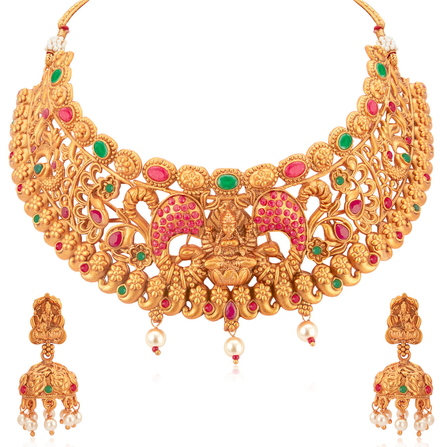Sukkhi Incredible Gold Plated Temple Choker Necklace Set for Women