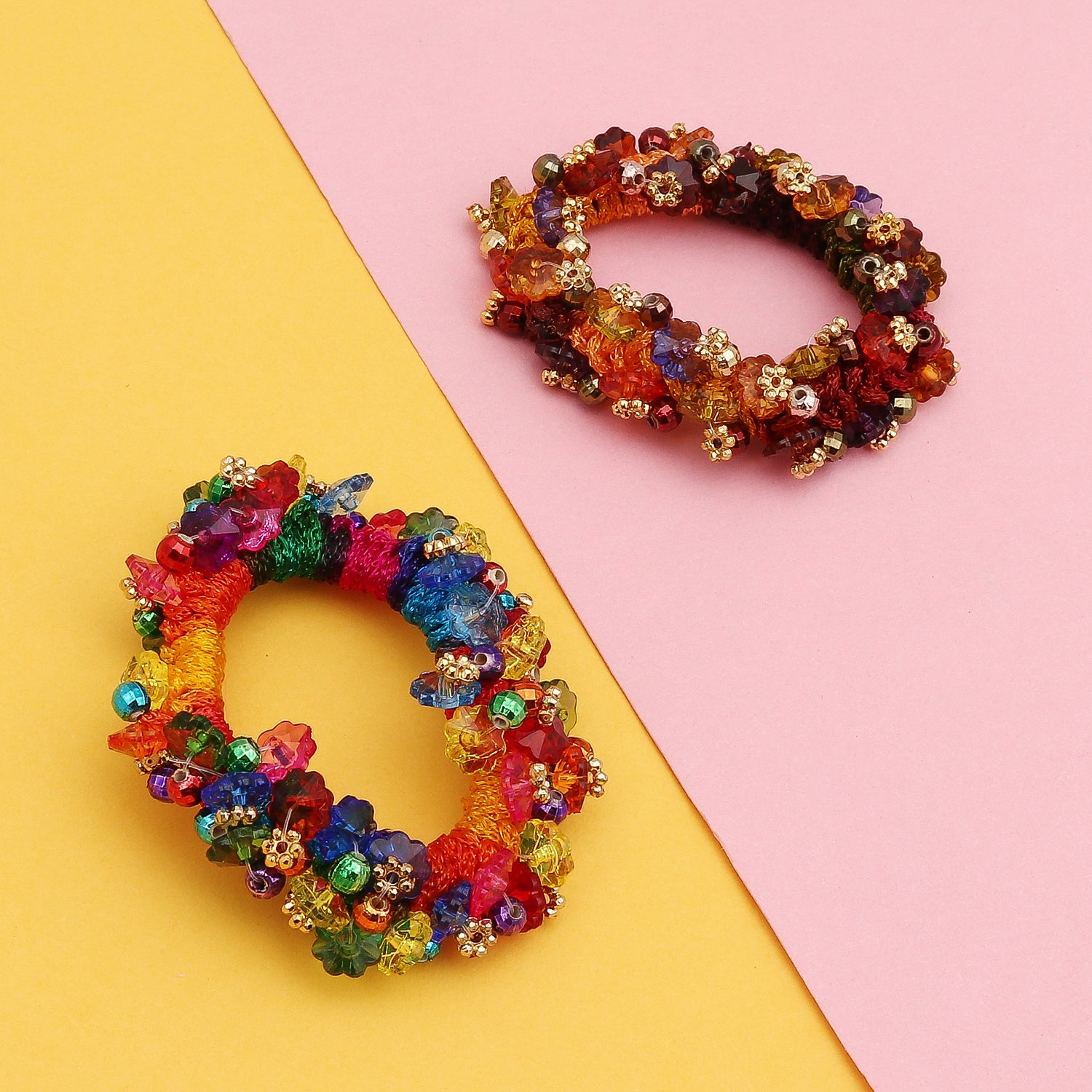 Sukkhi Elegant Hair Rubber Scrunchies Band Hair Accessories for Women and Girl (Pack of 2) (Size: M)