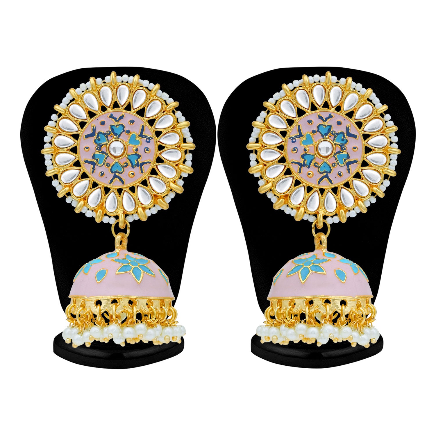 Sukkhi Dazzling Pearl Gold Plated Kundan Floral Meenakari Jhumki Earring for Women