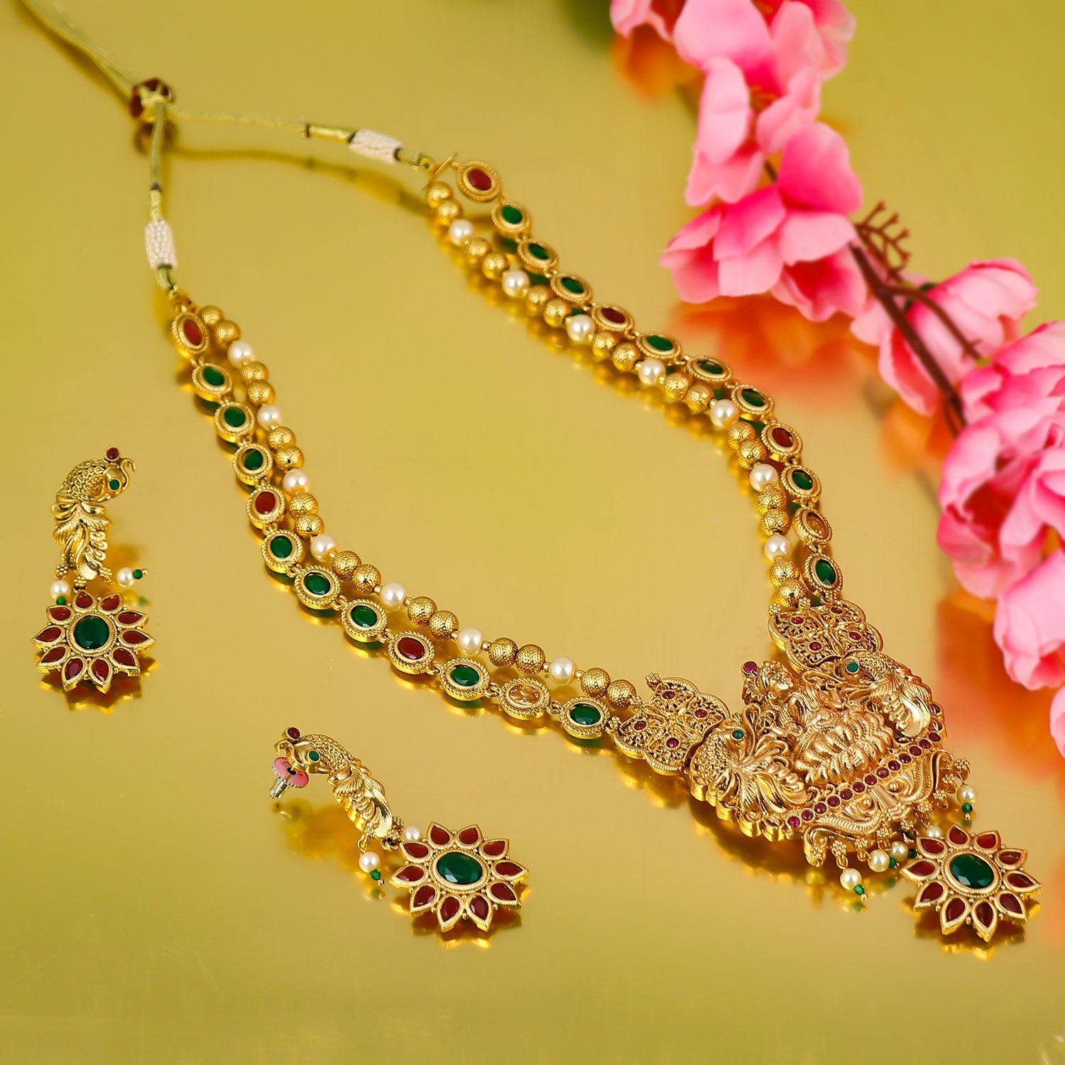 Sukkhi Peacock Design Gold Plated Pearl Choker Necklace Set For Women