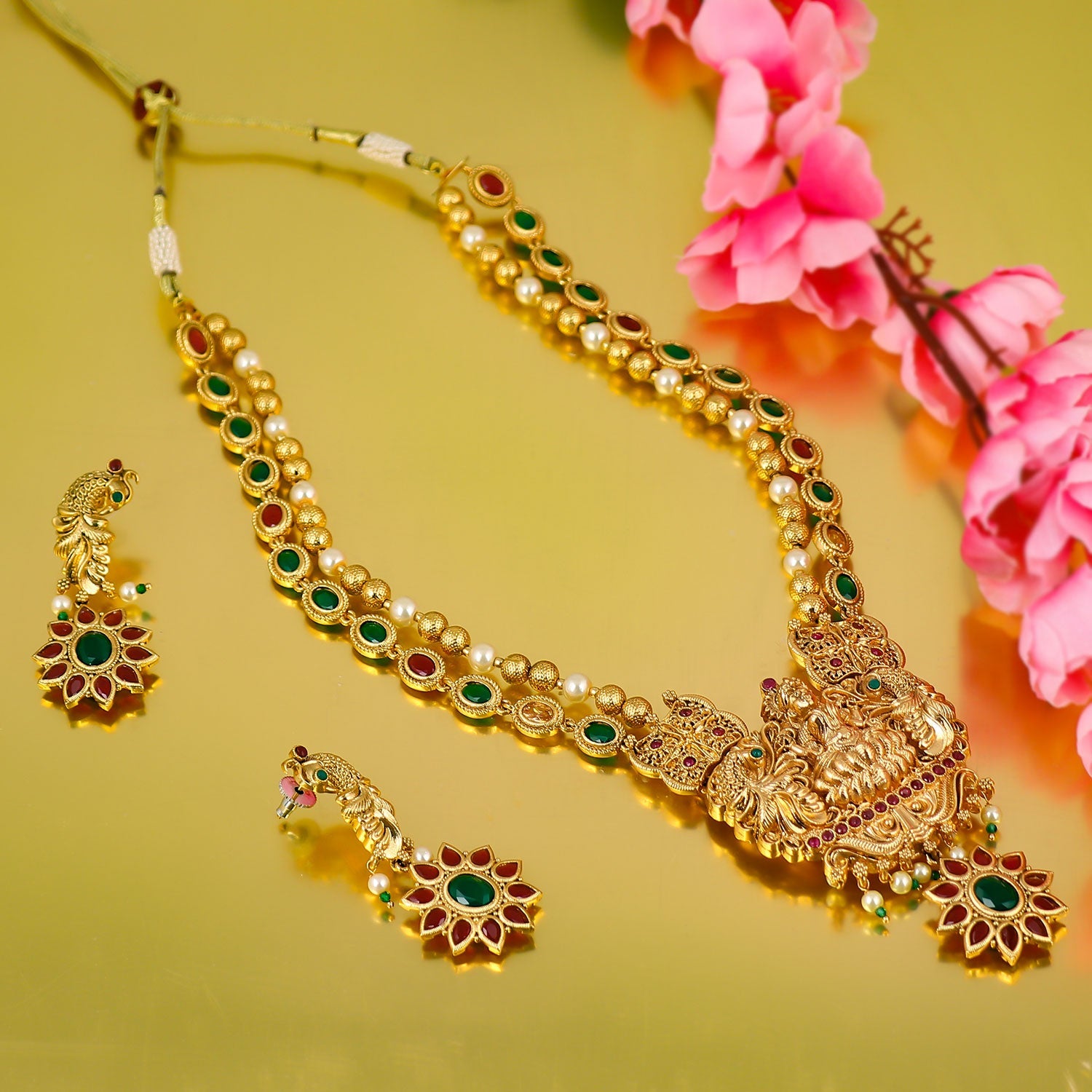 Sukkhi Peacock Design Gold Plated Pearl Choker Necklace Set For Women 
